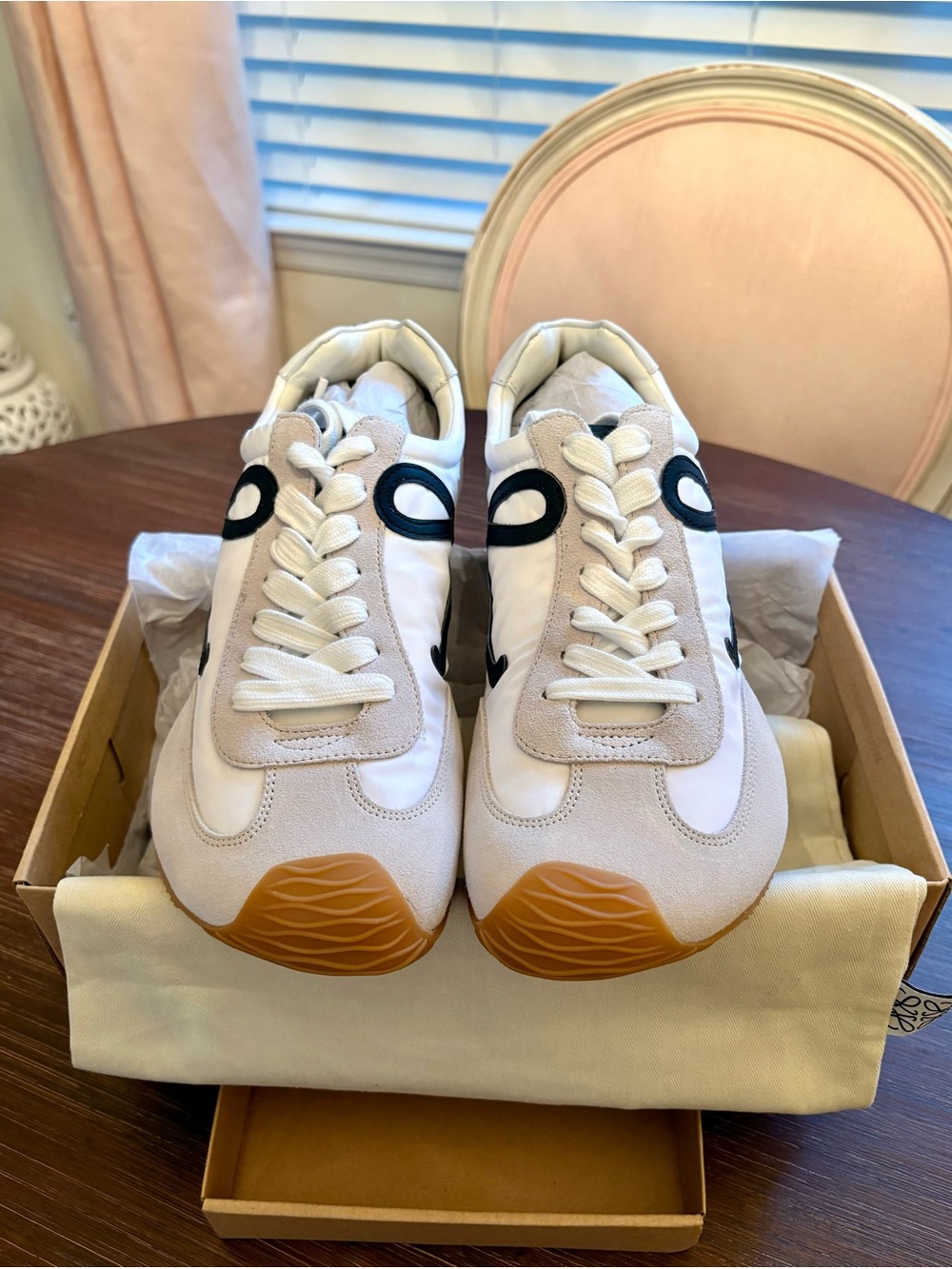 Loewe Cream and Black Low-Top Athletic Sneakers with Gum Toe